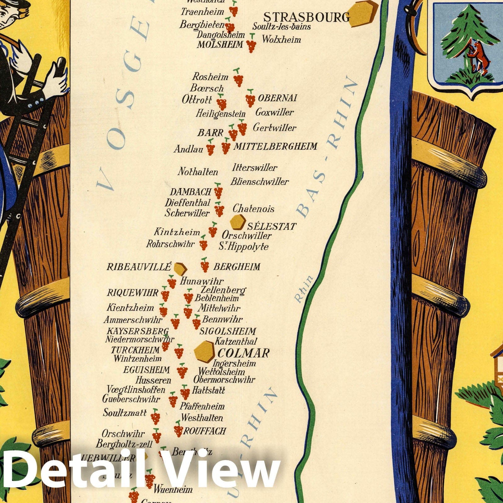 Vineyards of France - Pictorial Map, 1950 - Historical Wine Region Print