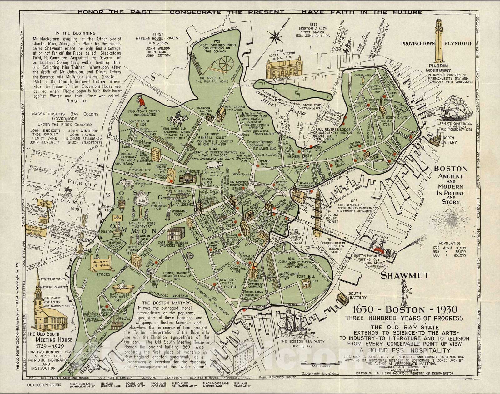 Historic Map - Shawmut Boston, 1630-1930 : three hundred years of progress 1928 - Vintage Wall Art