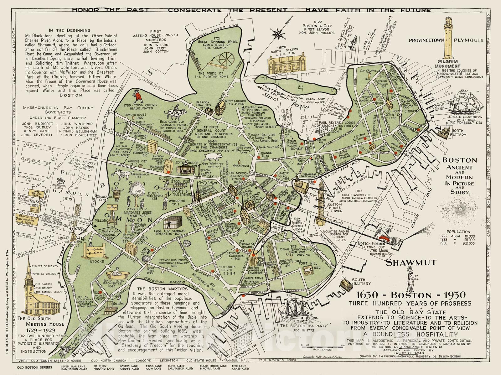 Historic Map - Shawmut Boston, 1630-1930 : three hundred years of progress 1928 - Vintage Wall Art