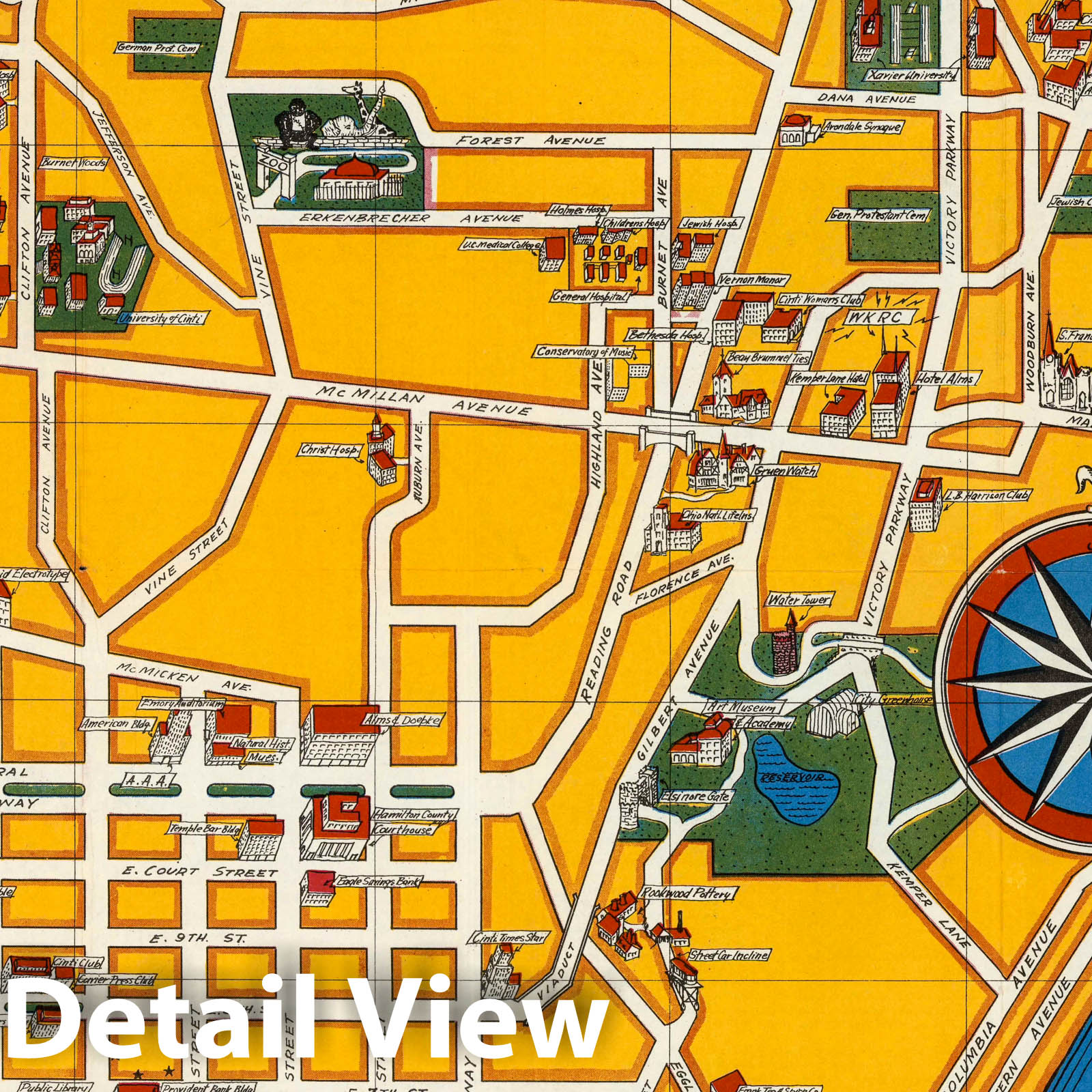 Cincinnati, Ohio - Pictorial Map, 1938 - Historical Map Print
