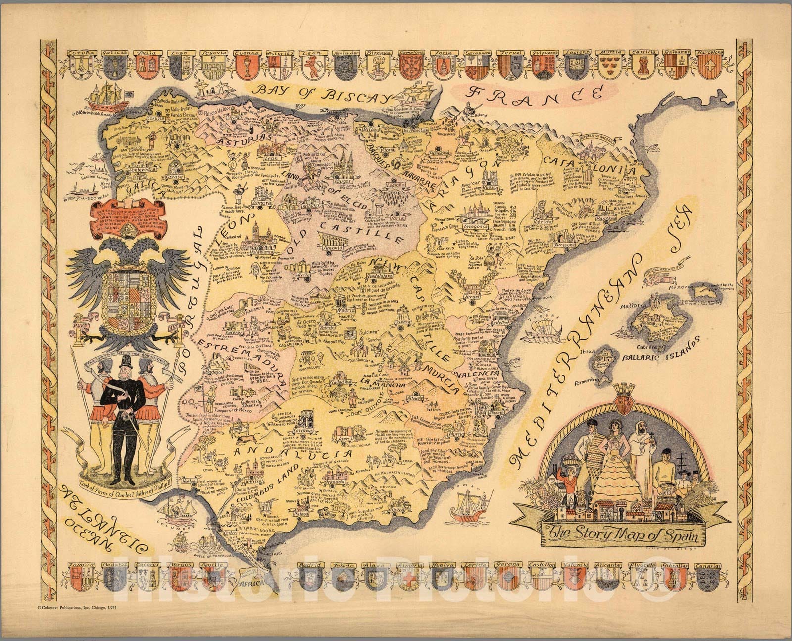 Historic Map : The story map of Spain, 1935 - Vintage Wall Art