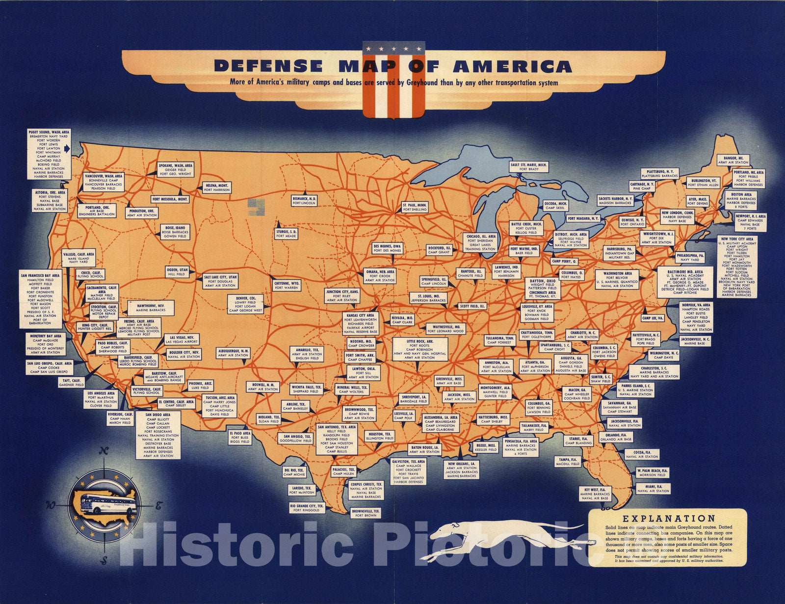 Historic Map : Defense map of America, 1942 - Vintage Wall Art