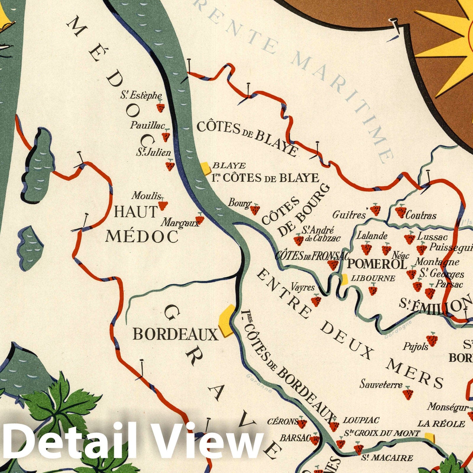 France Vineyards - Pictorial Map, 1950 - Historical Map Print