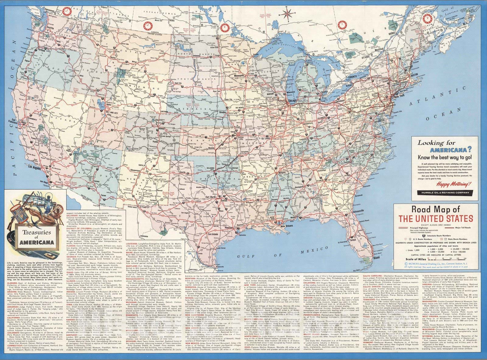 United States - Pictorial Map, 1960 - Historical Road Map Print