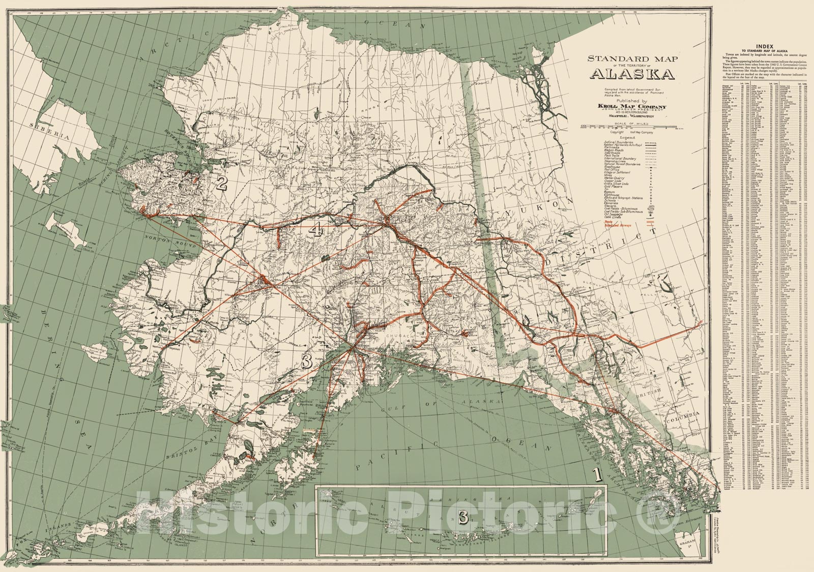 Historic Map : Standard map of the Territory of Alaska, 1940 - Vintage Wall Art