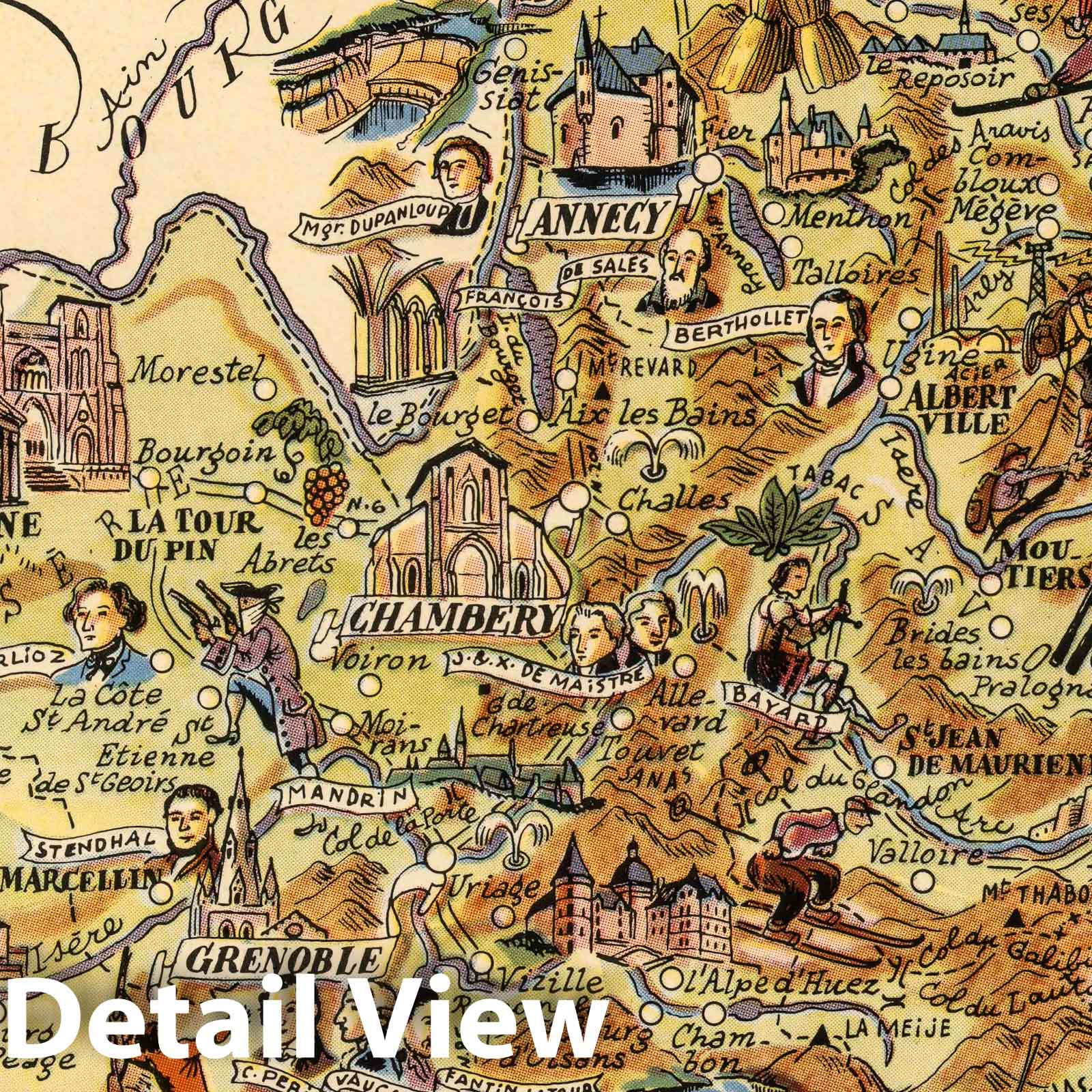 Savoie and Dauphine - Pictorial Map, 1951 - Historical Map Print