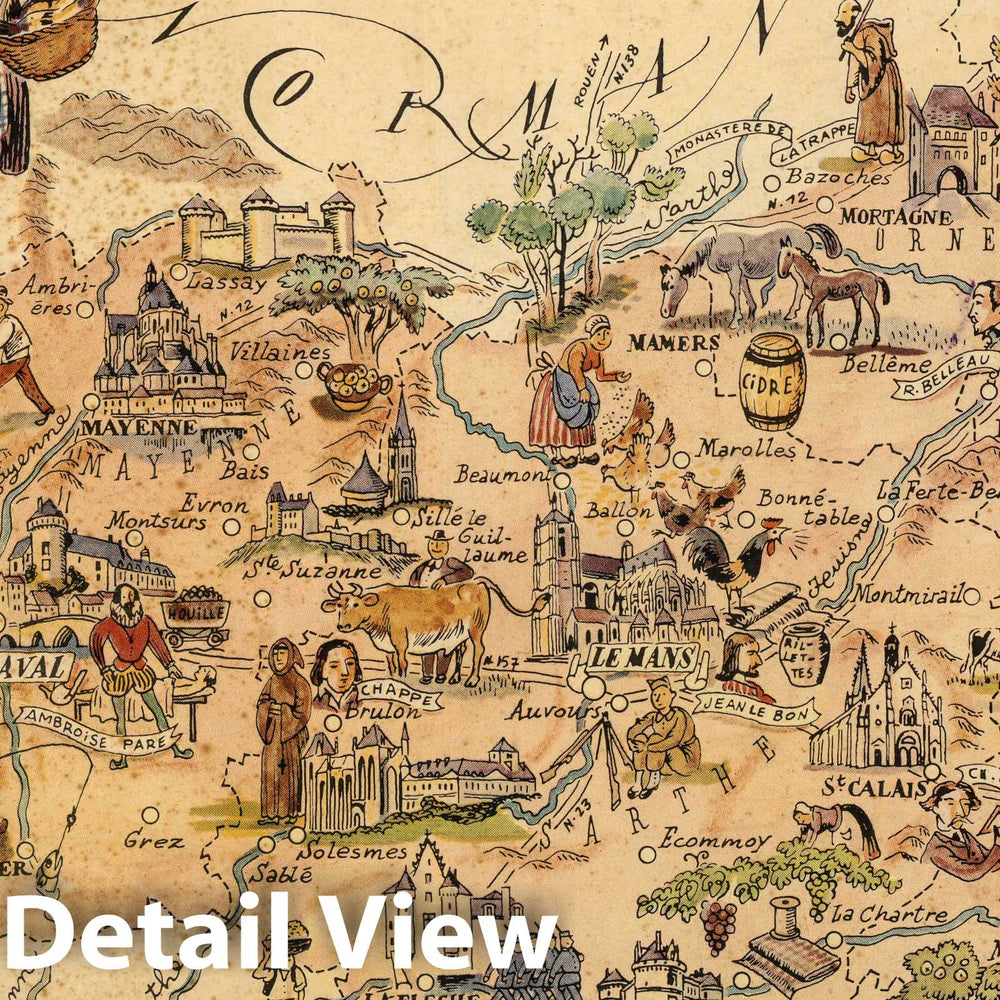Historic Map : France, Maine-et-Loire Region Maine. Jacques Liozu 1951 , Vintage Wall Art