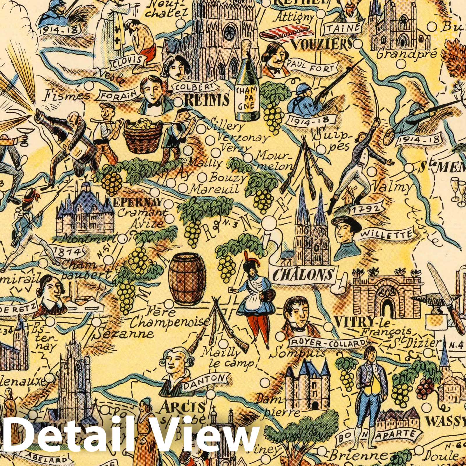 Champagne, France Pictorial Map, 1951 - Historical Map Print