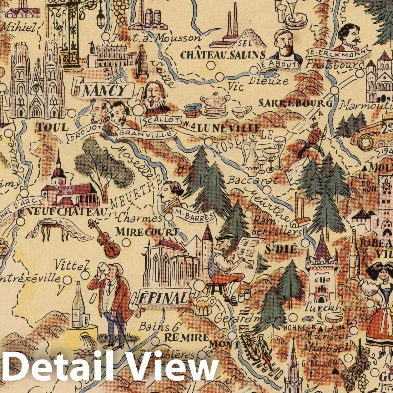 Alsace and Lorraine, France - Pictorial Map, 1951