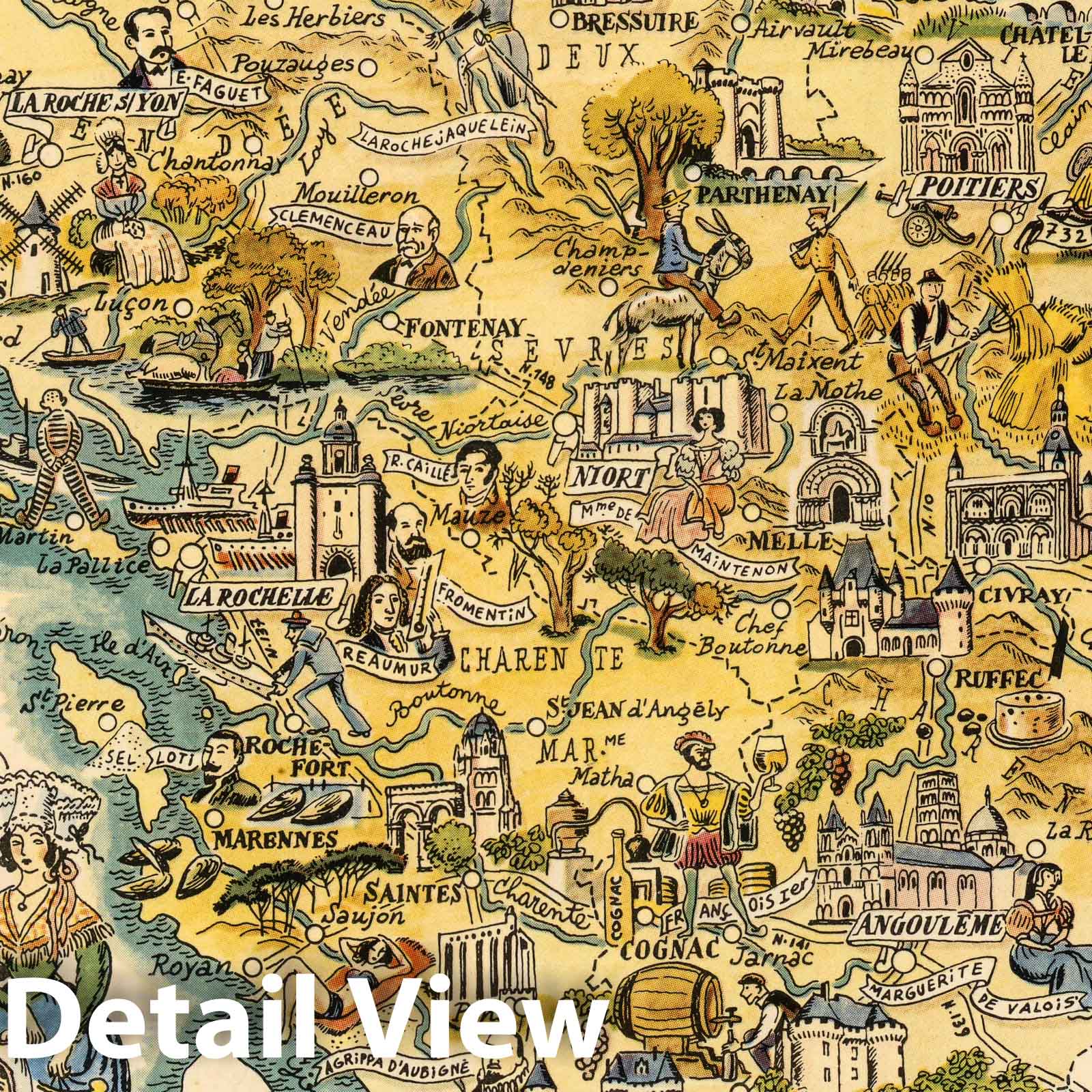 Pays de la Loire, France - Pictorial Map, 1951 - Historical Map Reproduction