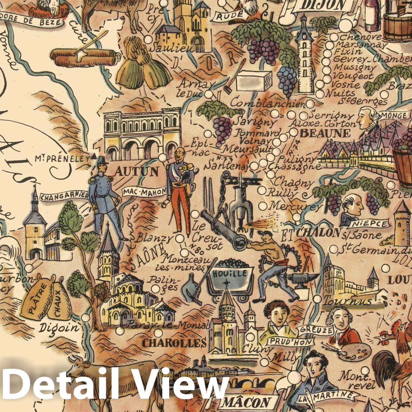 Burgundy, France - Pictorial Map, 1951