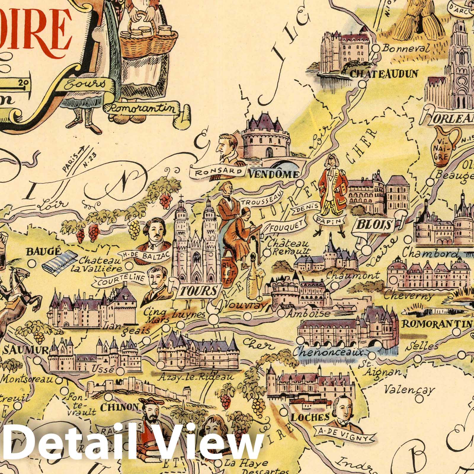 Loire Valley, France - Pictorial Map, 1951 - Made-to-Order Print