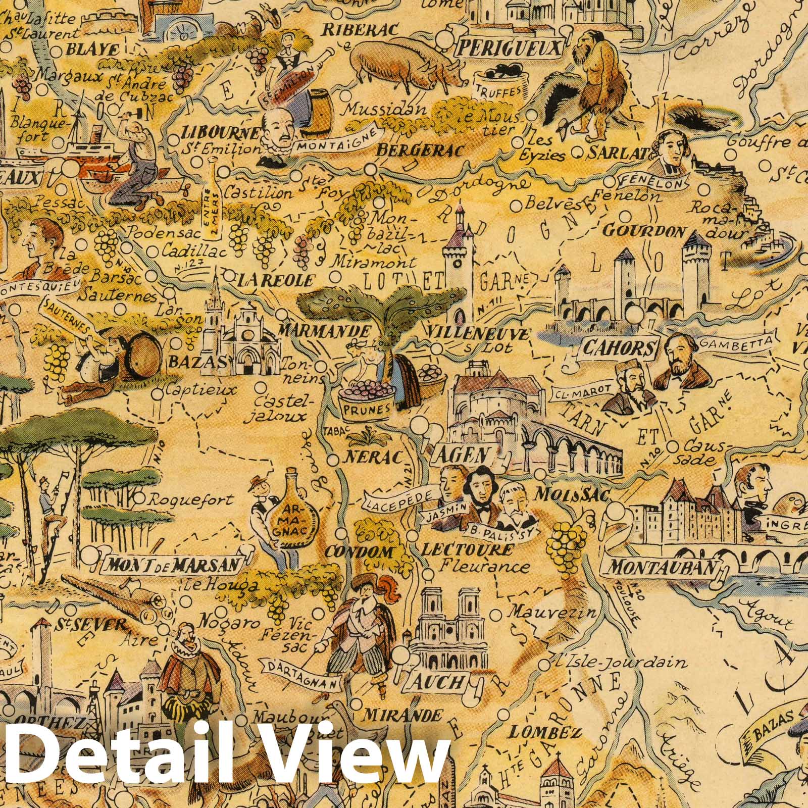 Guyenne and Gascogne - Pictorial Map, 1951 - Historical Map Print