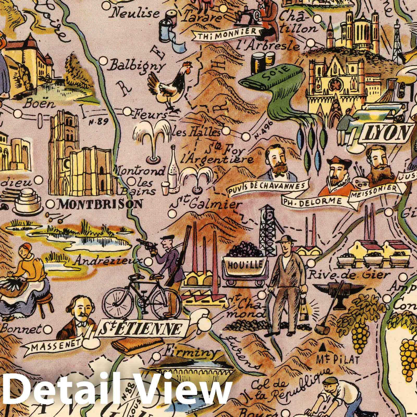Lyonnais, France - Pictorial Map, 1951