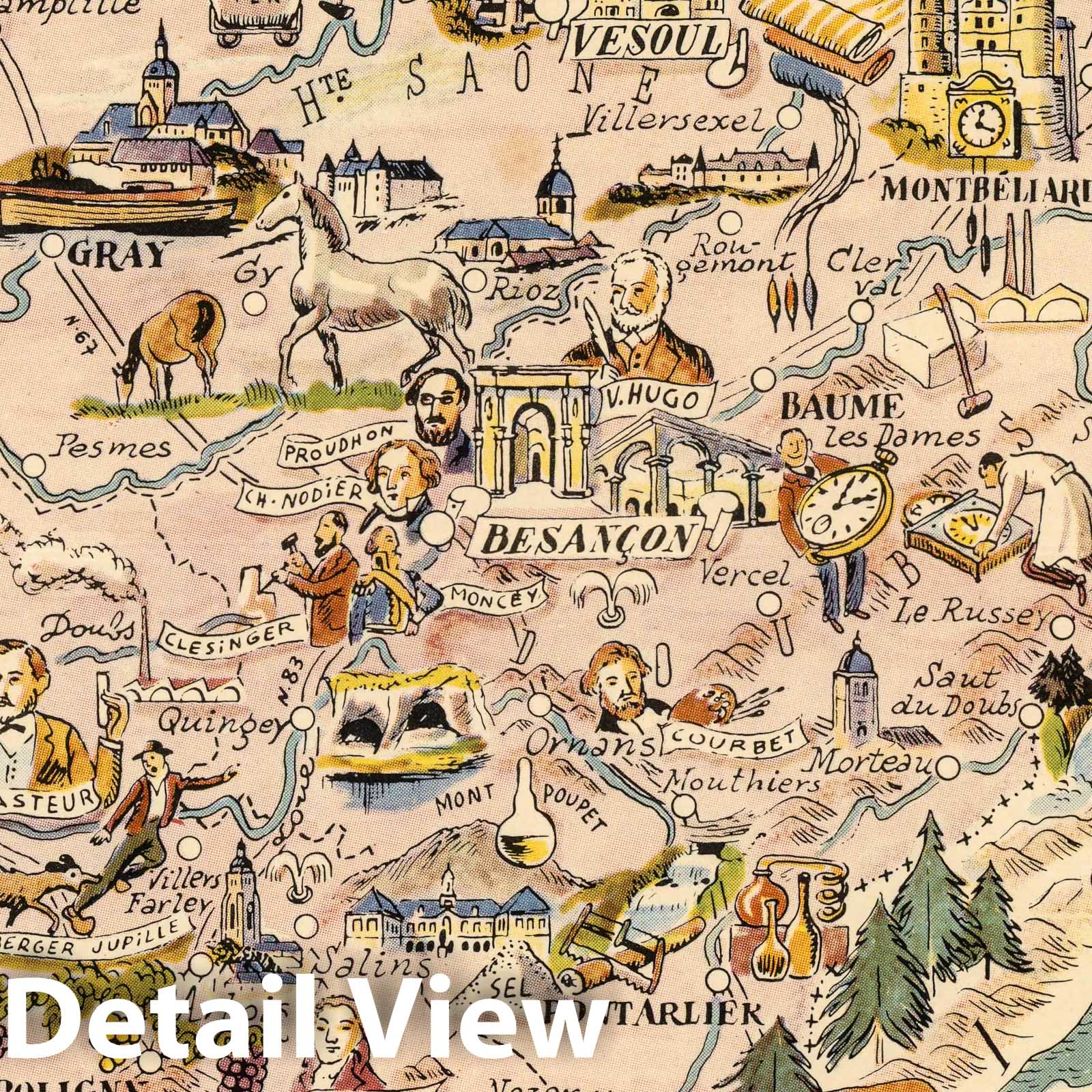 Franche Comte - Pictorial Map, 1951 - Historical Map Print