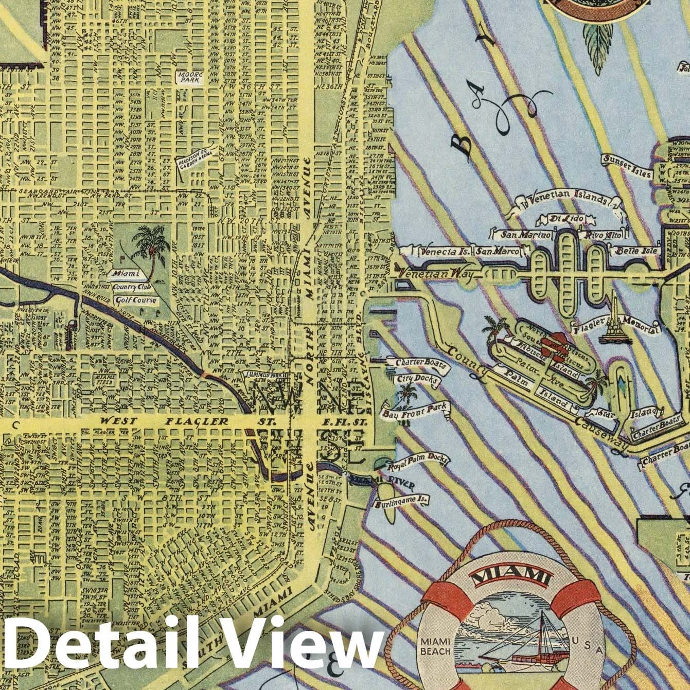 Miami, Florida - Pictorial Map, 1935 - Historical Map Print