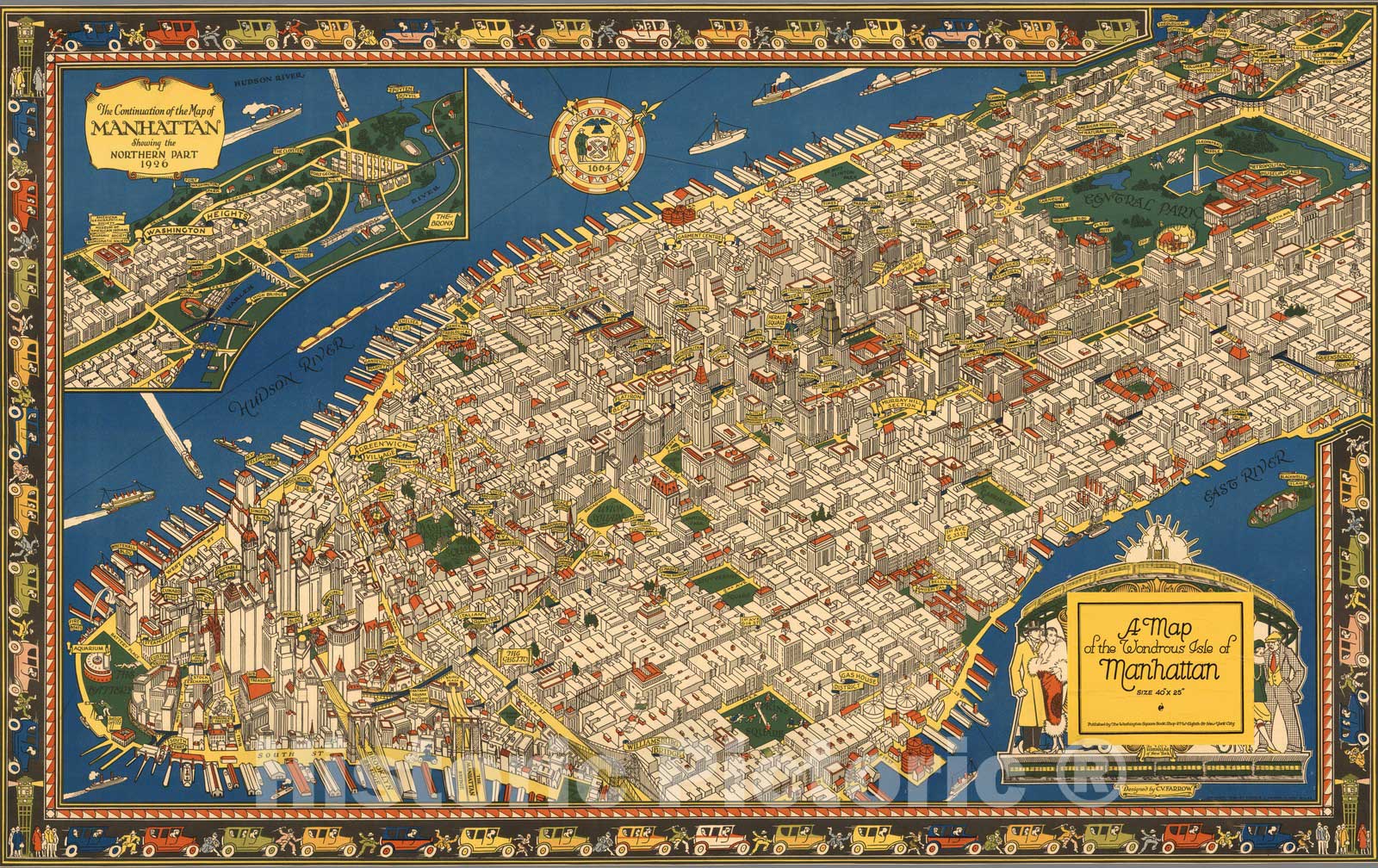 Manhattan, New York - Pictorial Map, 1926 - Historical Map Print