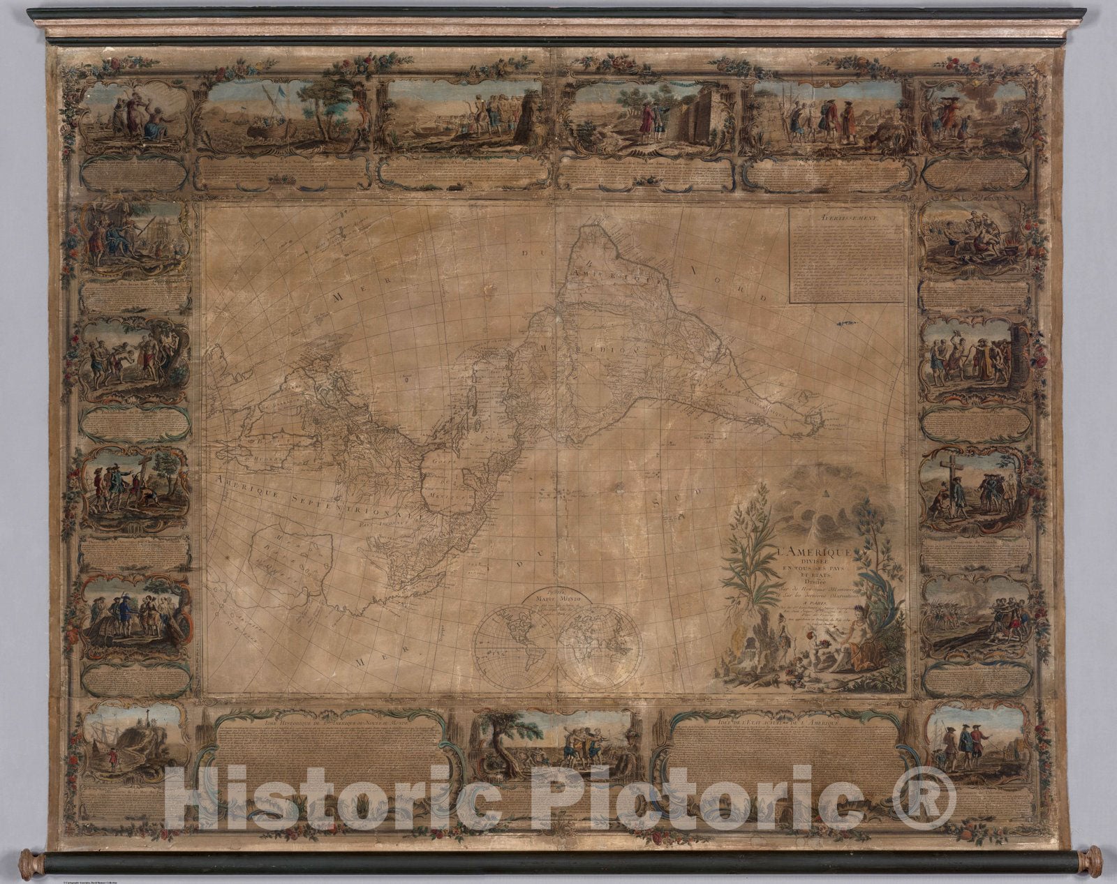 Historic Map : Wall Map, L'Ame?rique divise?e en tous ses pays et etats. 1754 - Vintage Wall Art