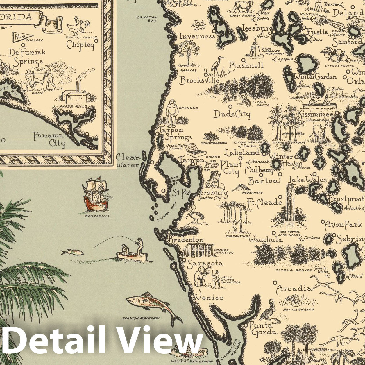 Florida - Pictorial Map, 1953 - Historical Map Print