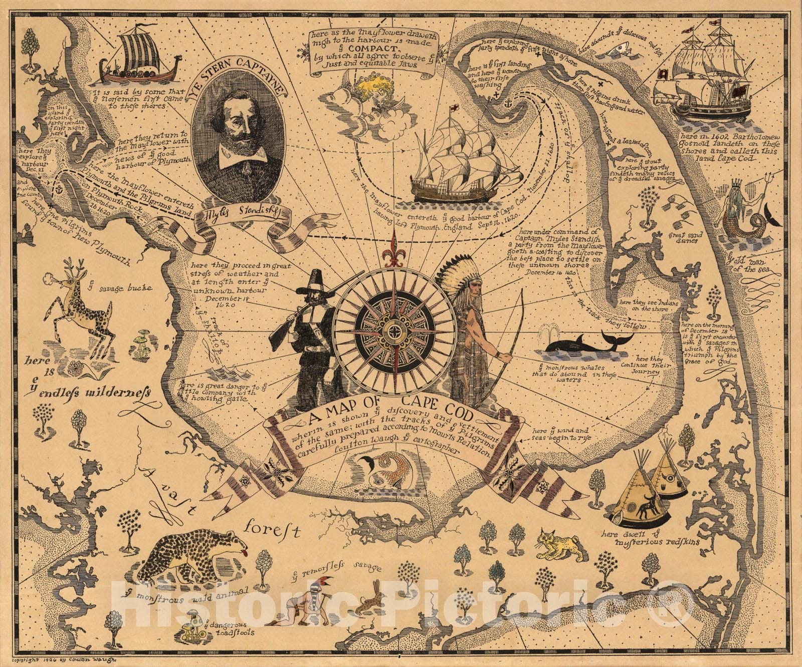 Historic Map - A map of Cape Cod, 1926, - Vintage Wall Art