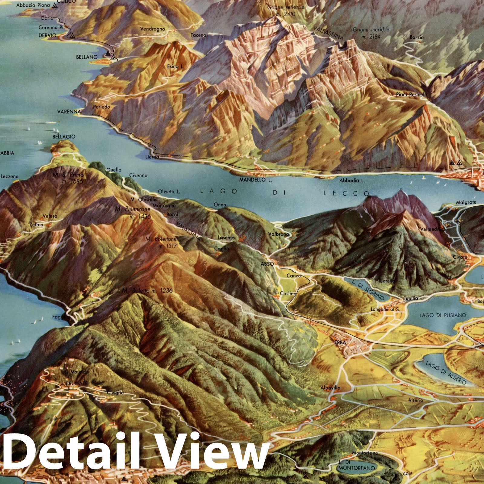 Lake Como, Italy - Pictorial Map, 1957 - Historical Map Print