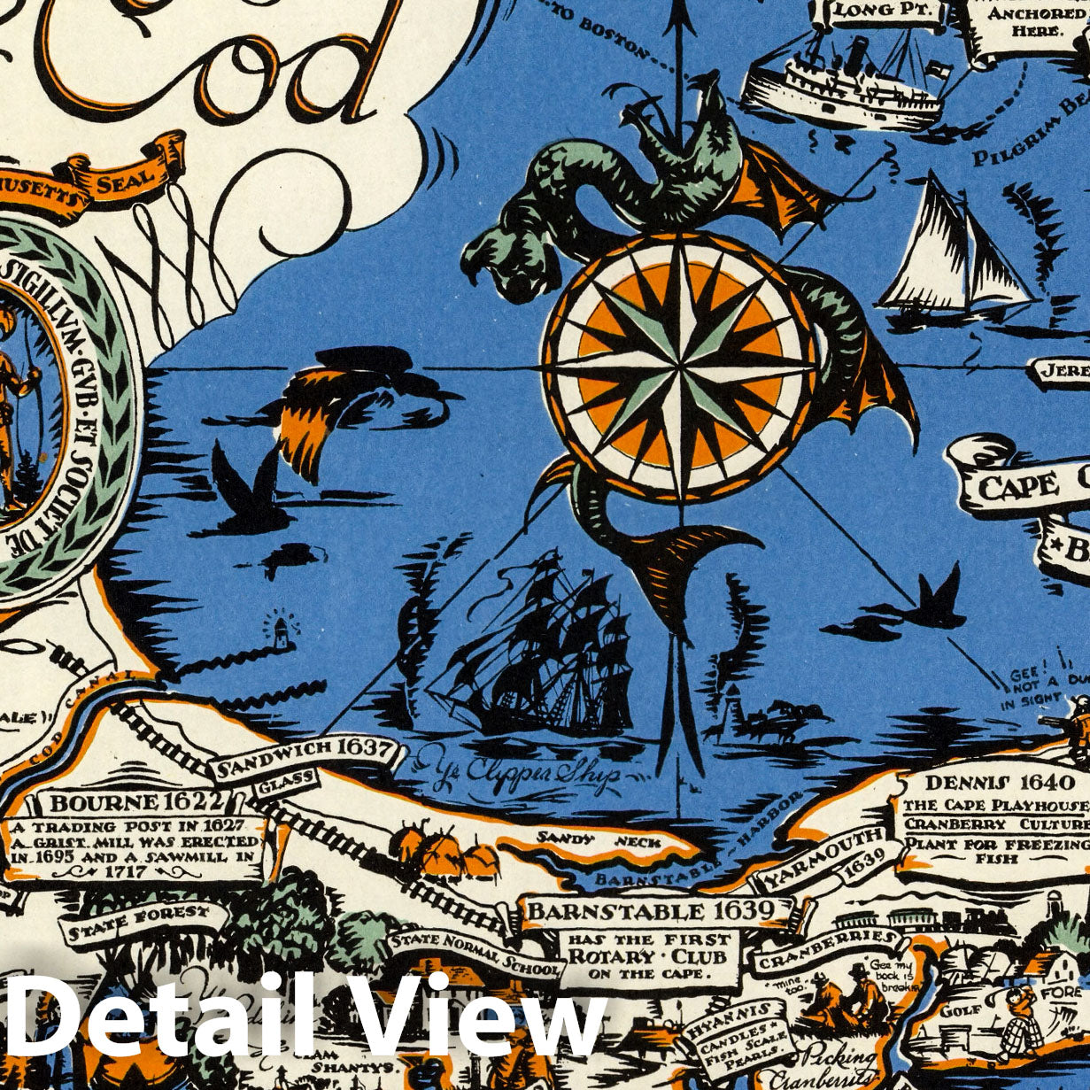 Historic Map : Cape Cod, 1930 - Vintage Wall Art