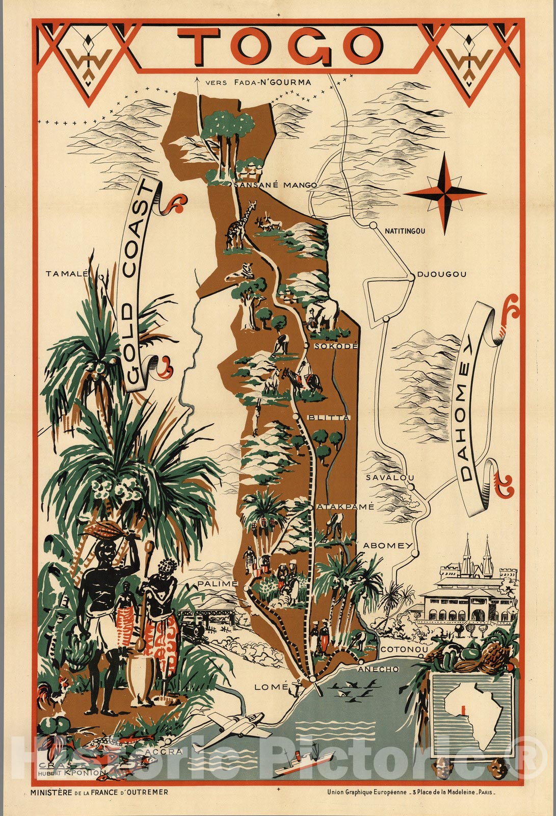 Togo - Pictorial Map, 1951 - Historical Map Reproduction