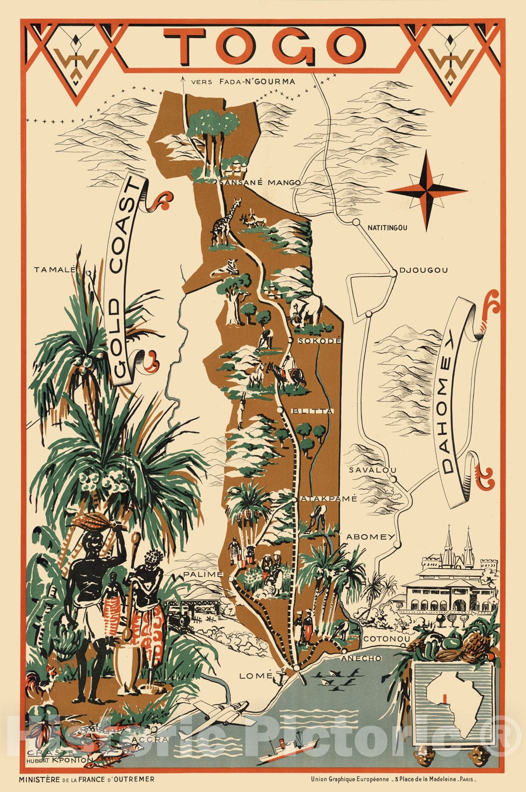 Historic Map : Togo. 1951 - Vintage Wall Art