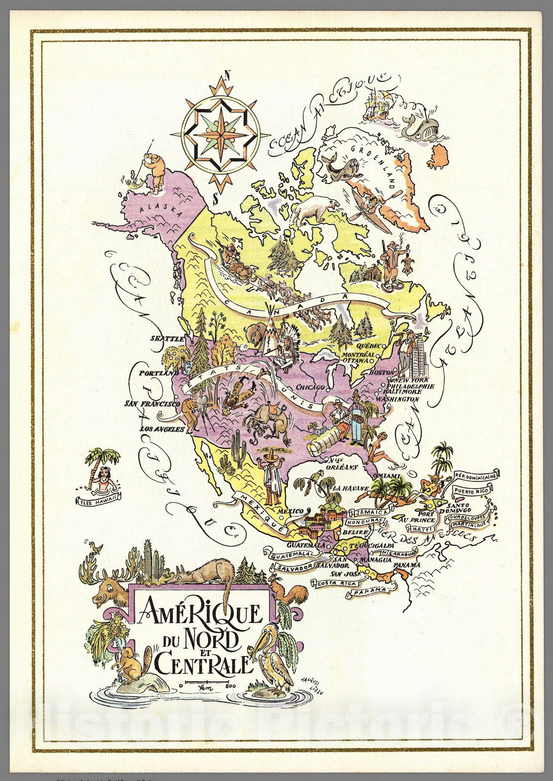 Historic Map : Ephemera, Amerique du Nord et Centrale. 1951 - Vintage Wall Art