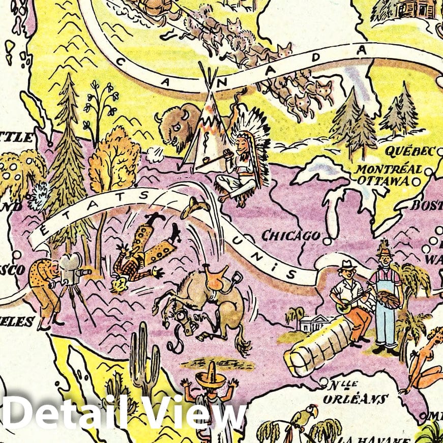North and Central America - Pictorial Map, 1951 - Historical Map Print