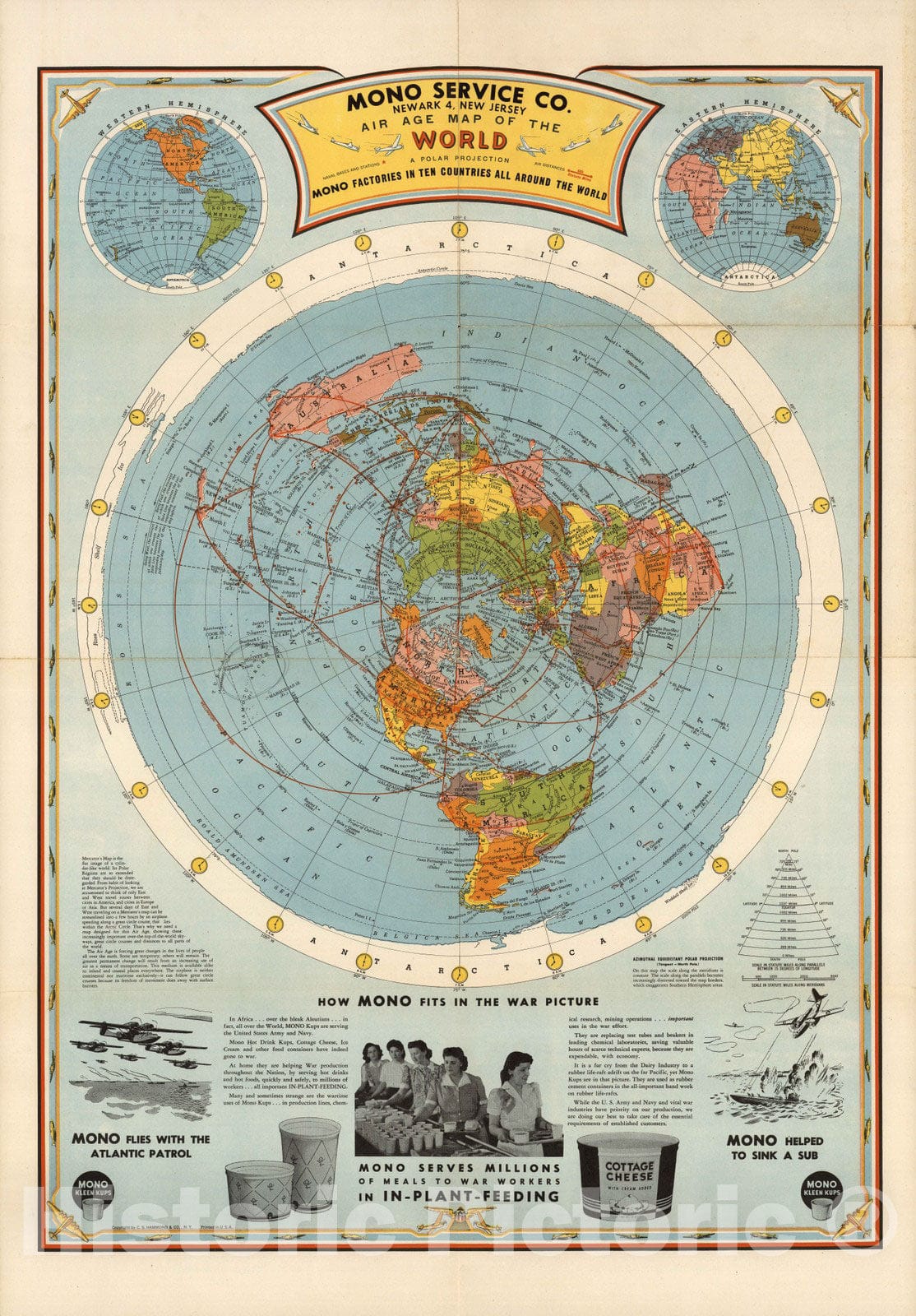 World - Polar Projection, 1945 Historical Map Print