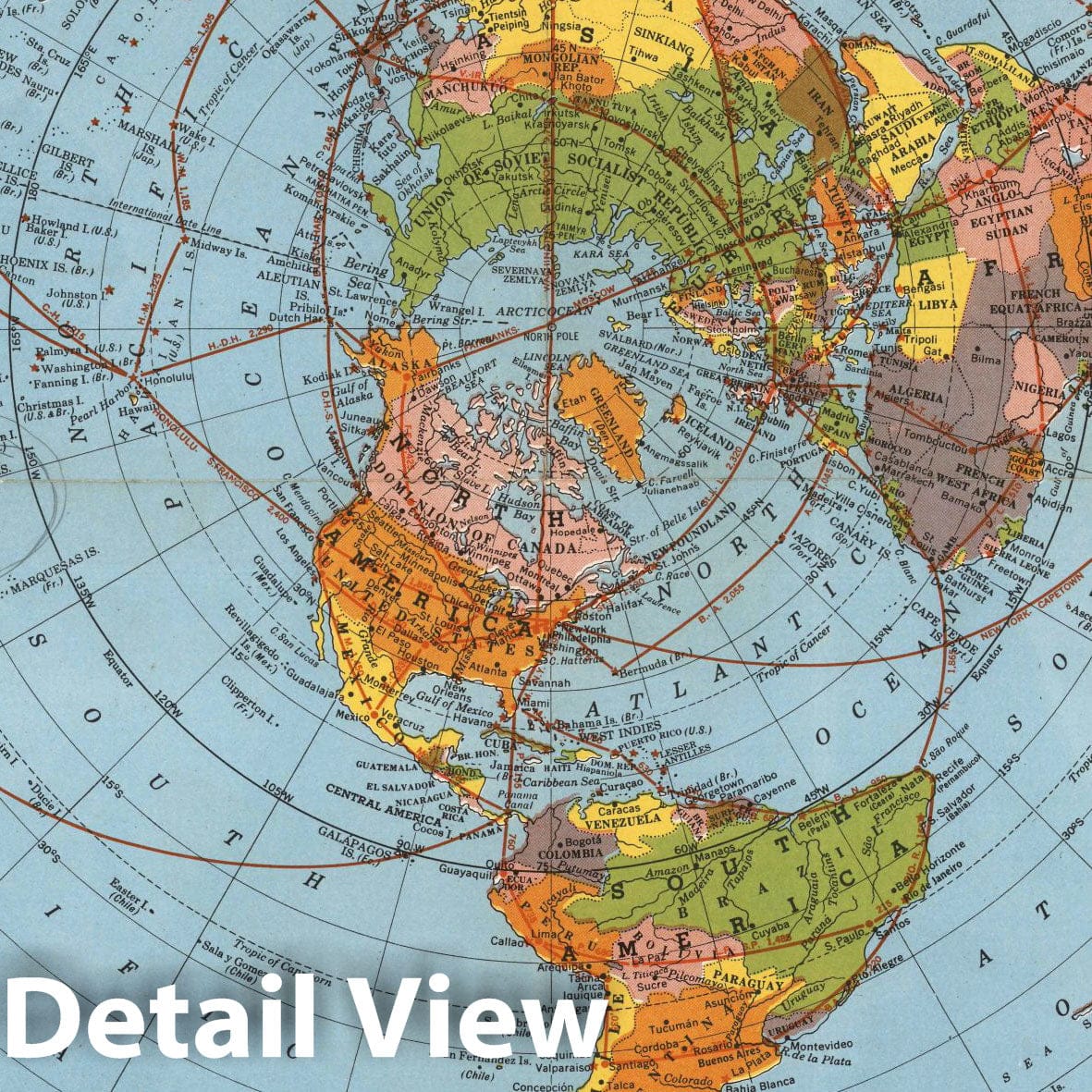 World - Polar Projection, 1945 Historical Map Print