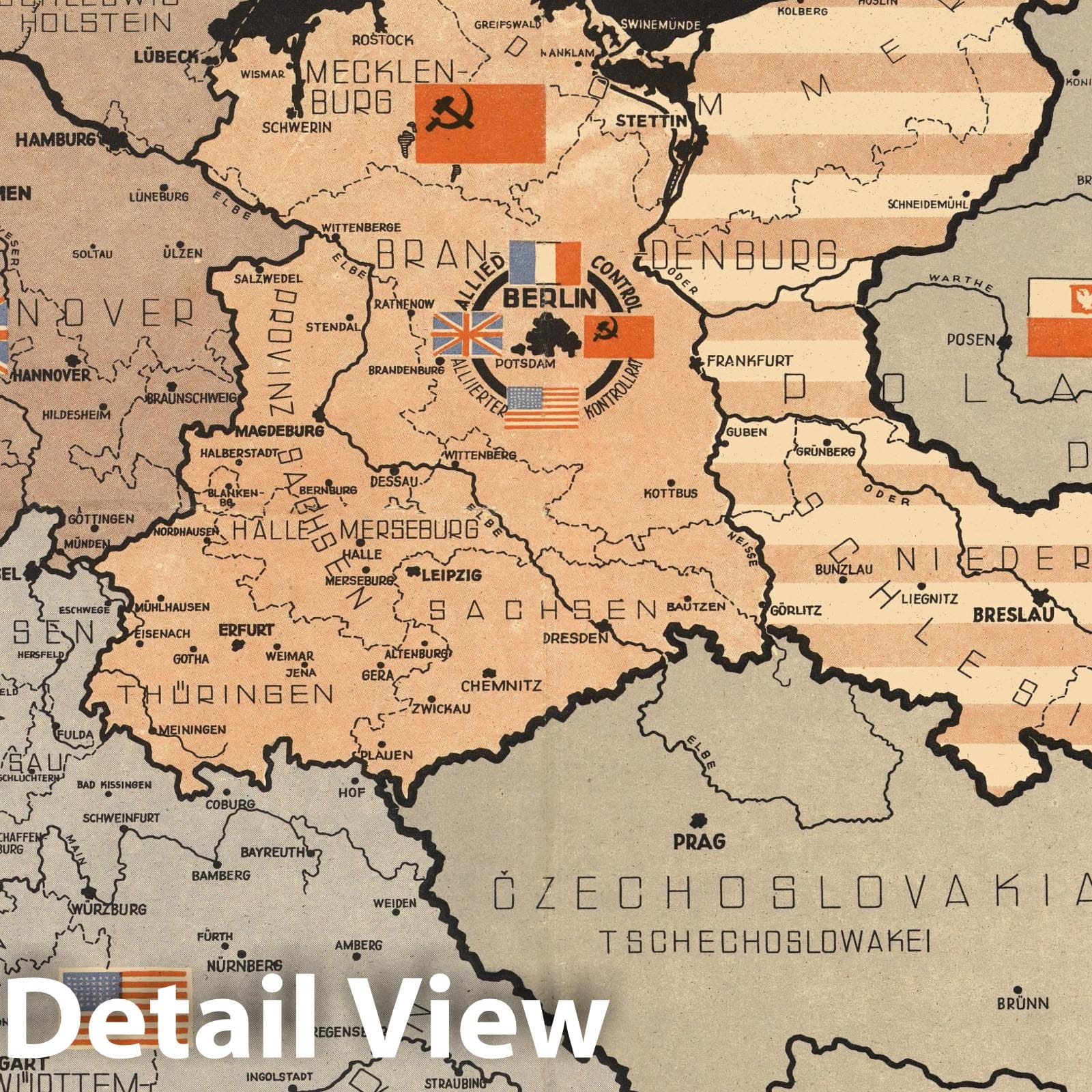 World War II: Germany - Occupation Areas, 1945 - Historical Map Print