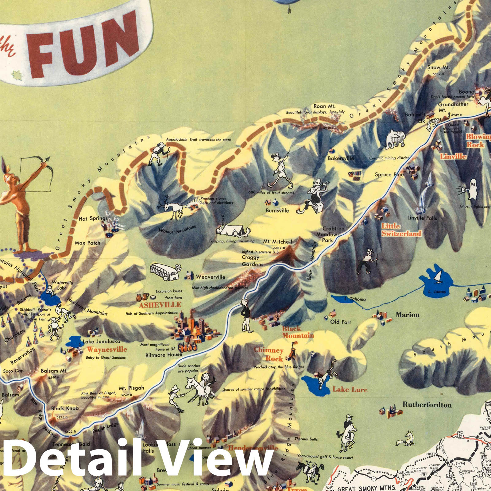 Western North Carolina - Pictorial Map, 1956 - Historical Map Print