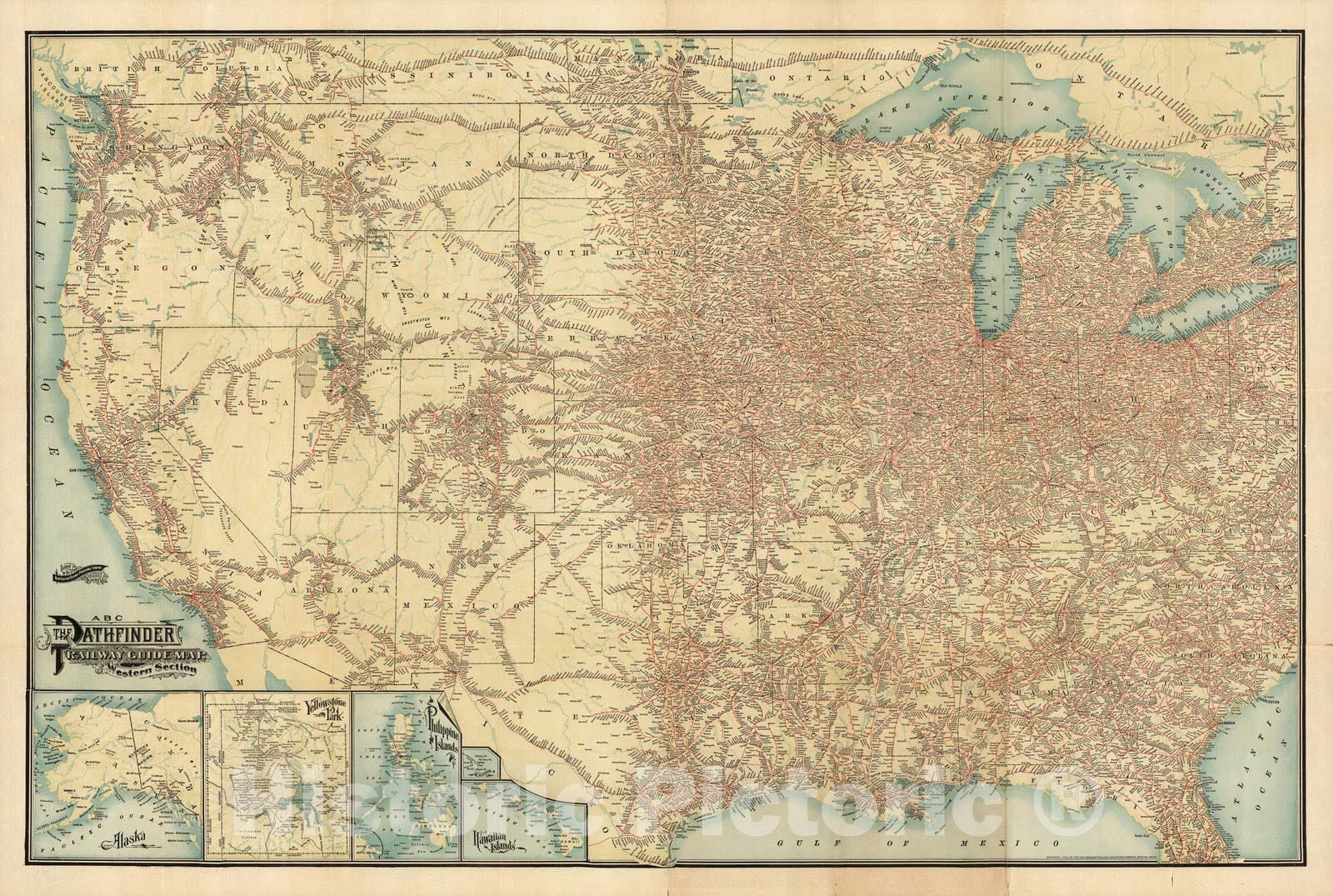 Historic Map : ABC The Pathfinder Railway Guide Map, Western Section, 1902 - Vintage Wall Art
