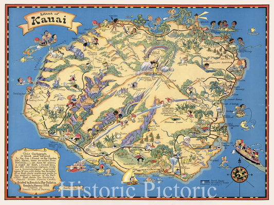 Kauai - Pictorial Map, 1931 - Historical Map Print