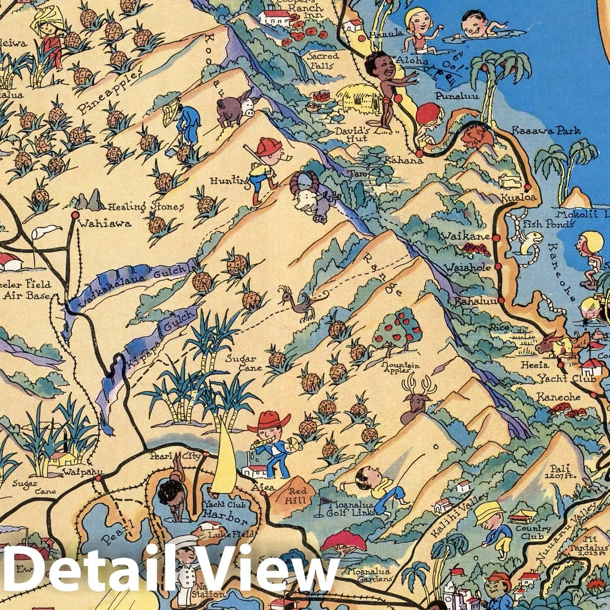 Oahu - Pictorial Map, 1931 - Historical Map Print