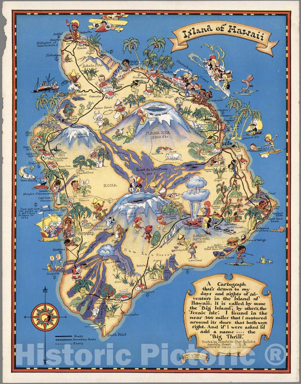 Historic Map : Hawaiian Islands, Island of Hawaii. 1931 - Vintage Wall Art