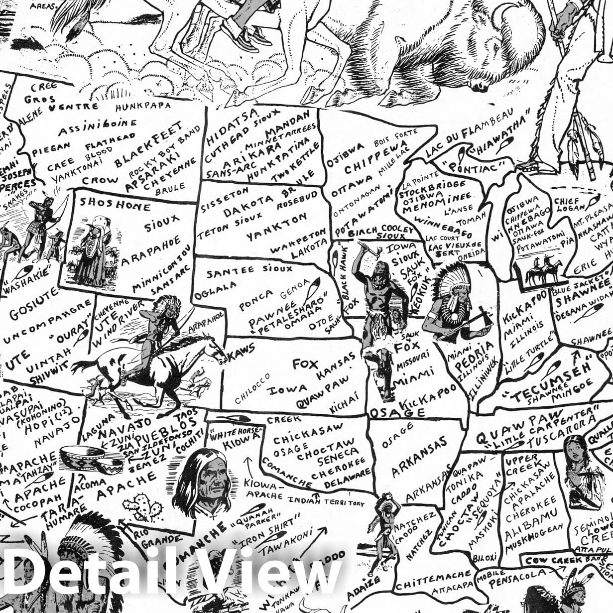 American Indians - Pictorial Map, 1952 - Historical Map Print