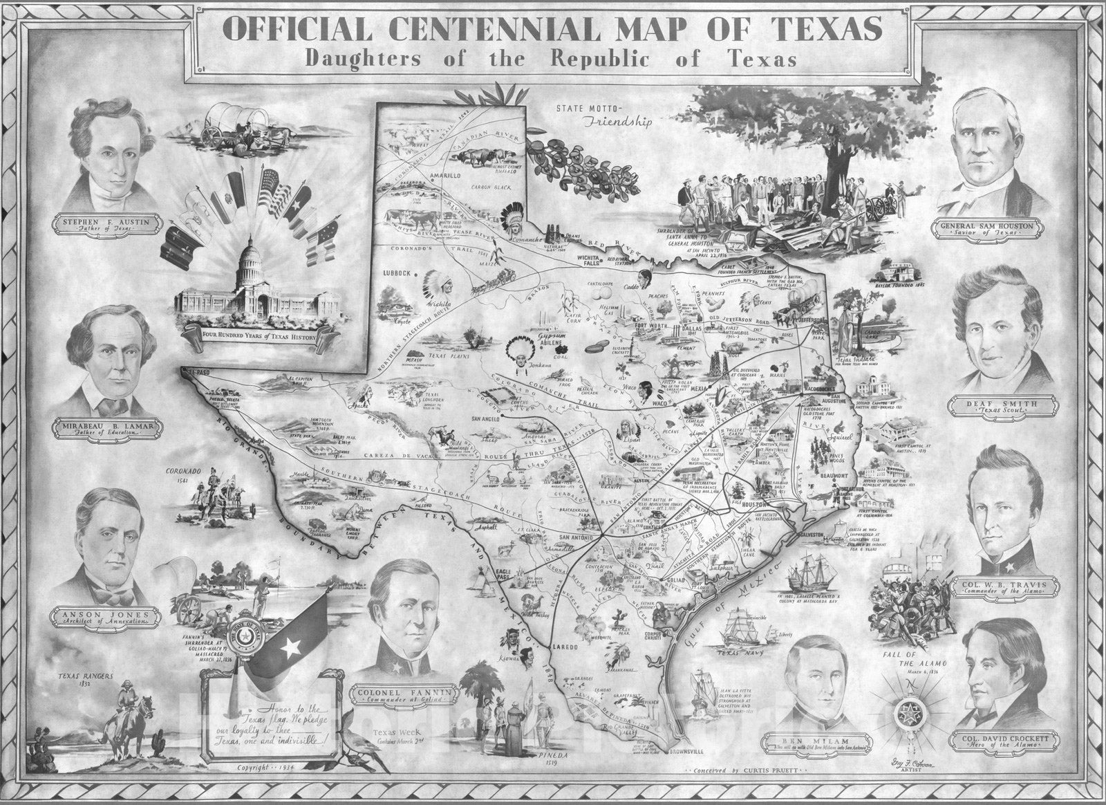 Texas Pictorial Map, 1934 - Historical Map Print