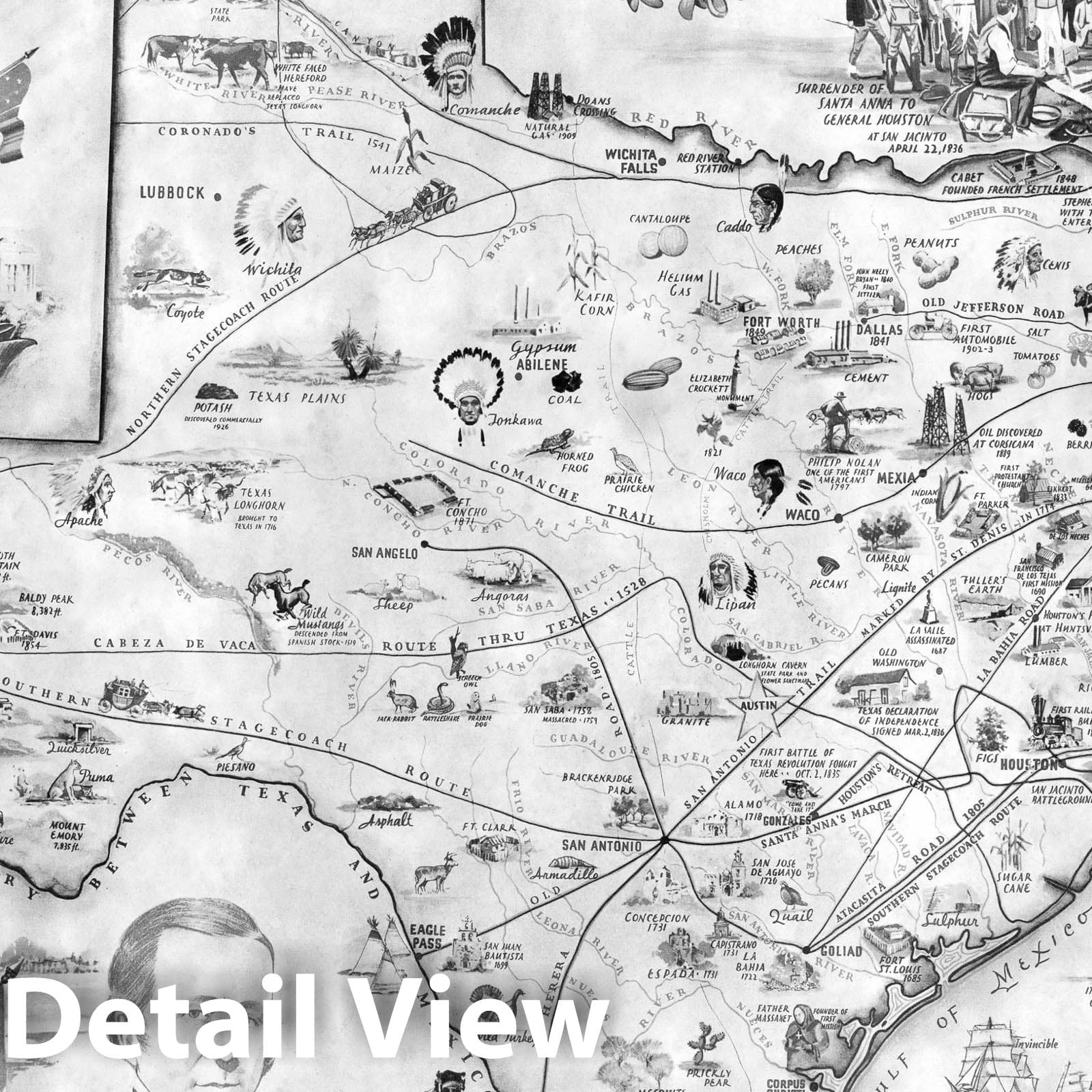 Texas Pictorial Map, 1934 - Historical Map Print