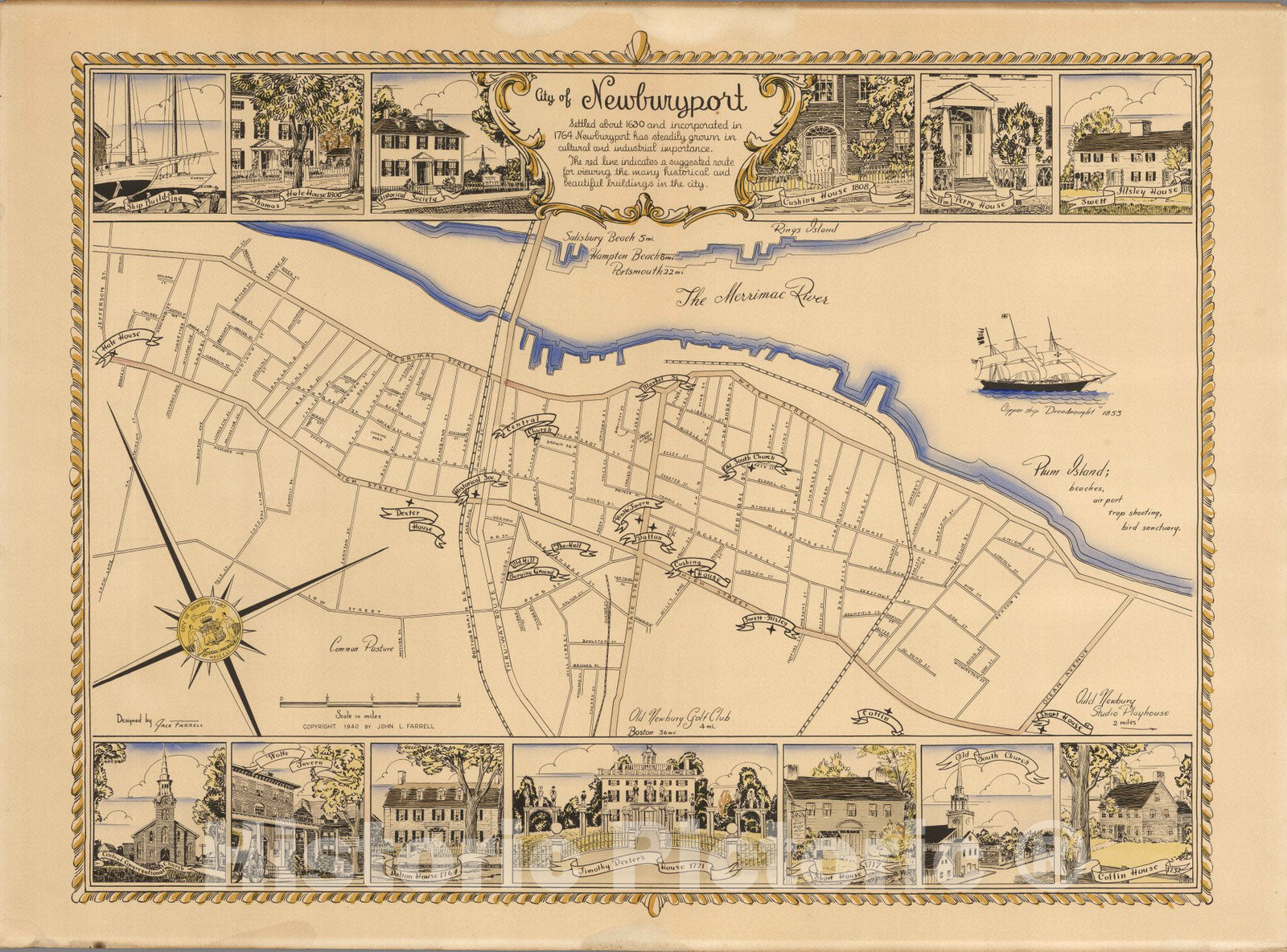 Newburyport, Massachusetts - Pictorial Map, 1940