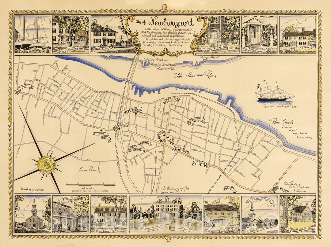 Historic Map - City of Newburyport. 1940 - Vintage Wall Art