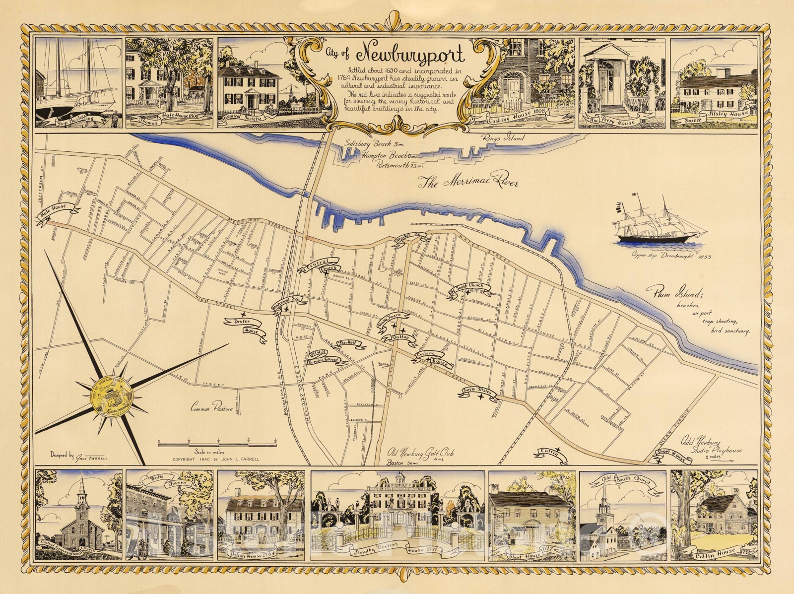 Historic Map - City of Newburyport. 1940 - Vintage Wall Art