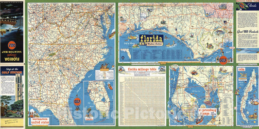 Historic Map - Florida (Western Section). Southeastern United States. St. Petersburg, Tampa and Vicinity. Cuba. 1951, Historic Map - Vintage Wall Art