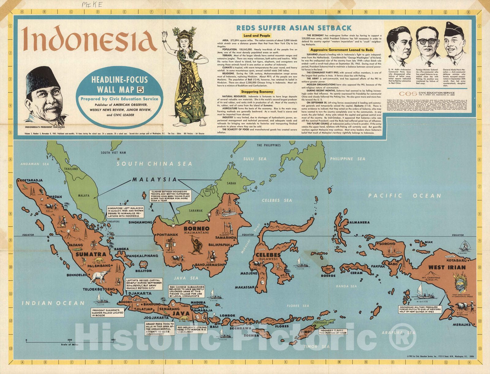 Indonesia - Pictorial Map, 1965 - Historical Map Reproduction