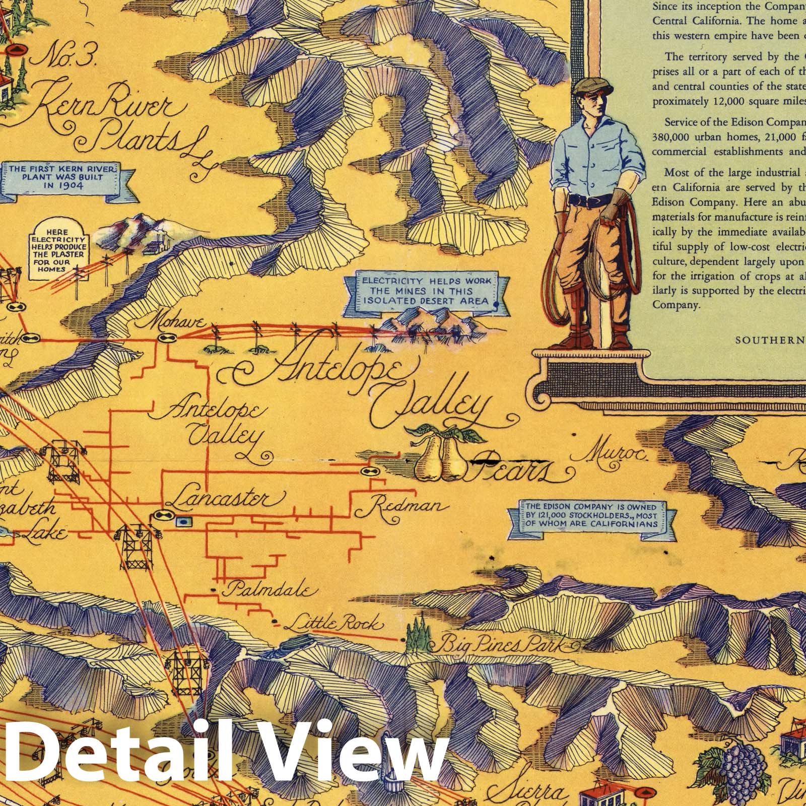 1935 Edison Electrical Service System Pictorial Map - Central and Southern California