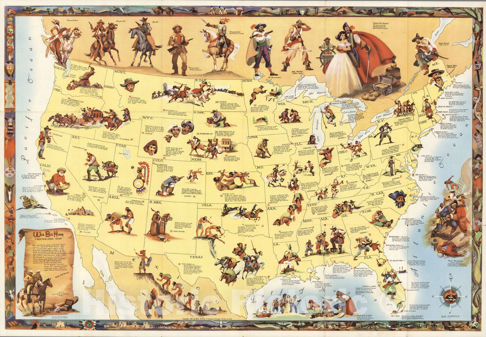 Wild Bill Hickok Treasure Map - Pictorial Map, 1952