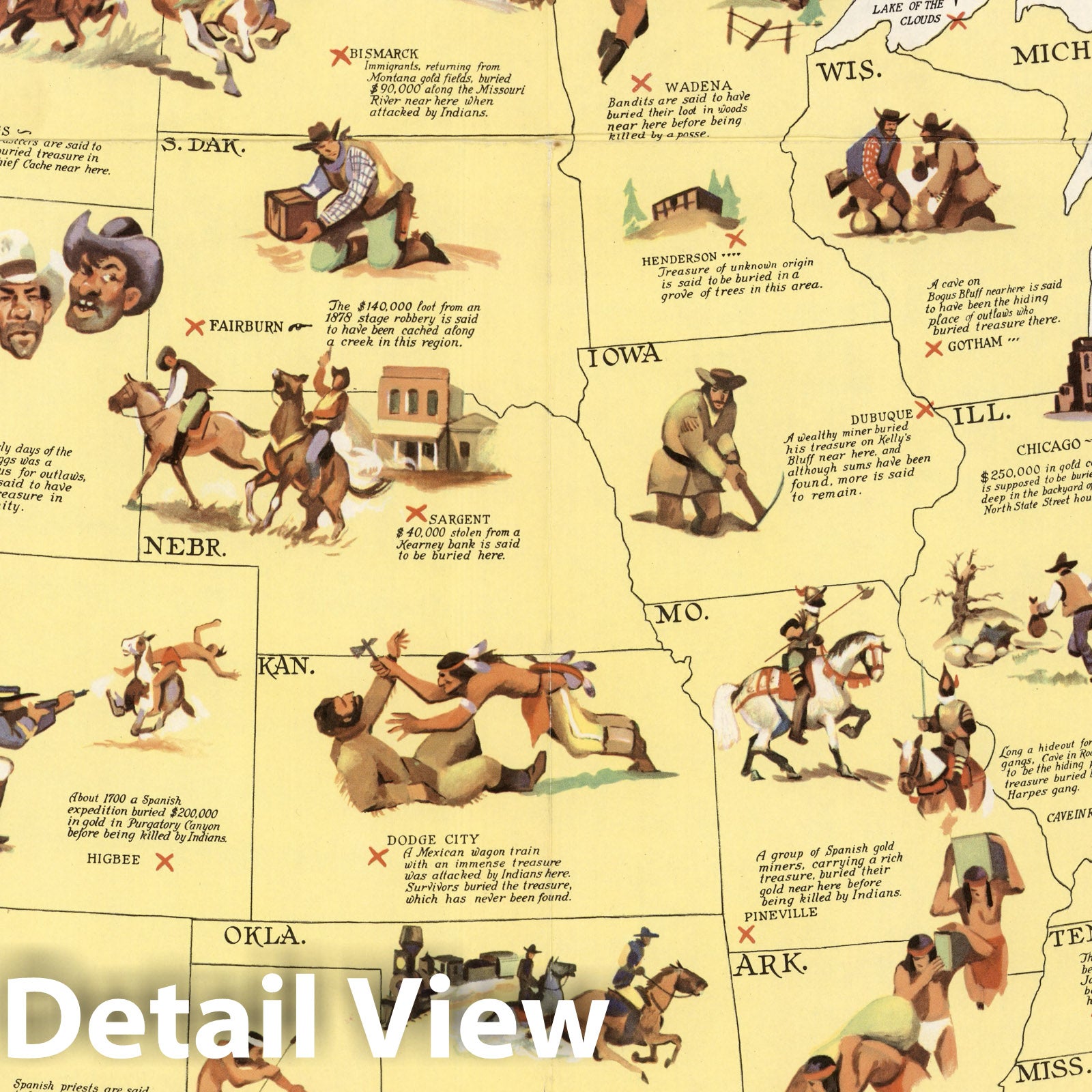 Wild Bill Hickok Treasure Map - Pictorial Map, 1952