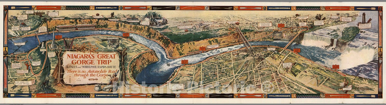 Historic Map : Niagara's Great Gorge Trip. The Falls and Whirlpool Rapids Route, Niagara Falls, New York., 1930, Vintage Wall Decor